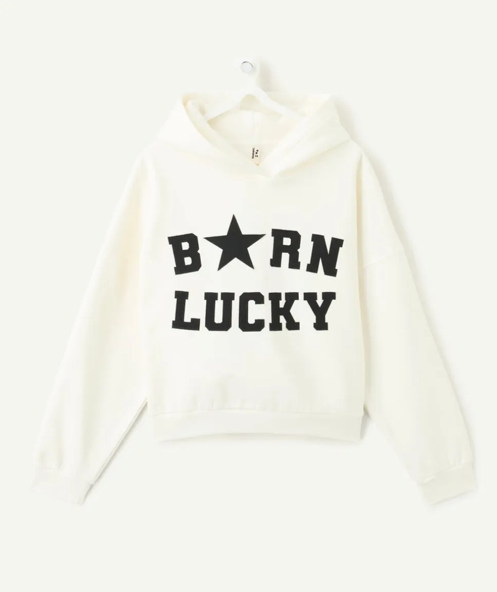Sweat fille droit écru imprimé
