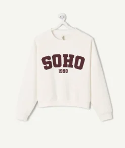 Sweat fille droit écru imprimé