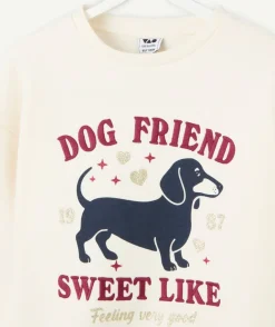 Sweat fille droit écru imprimé