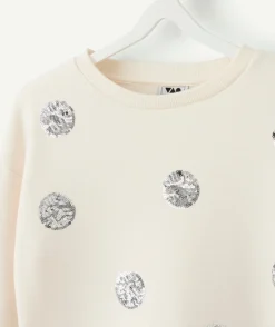 Sweat fille droit écru sequins