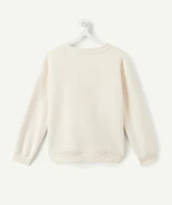 Sweat fille droit écru sequins