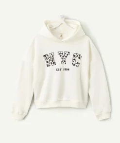 Sweat fille droit imprimé écru