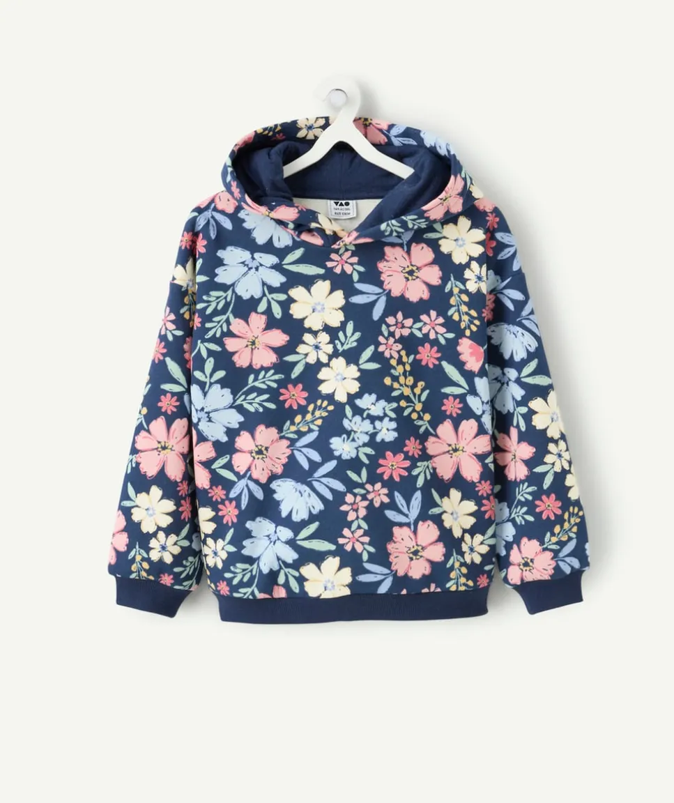 Sweat fille droit marine fleuri