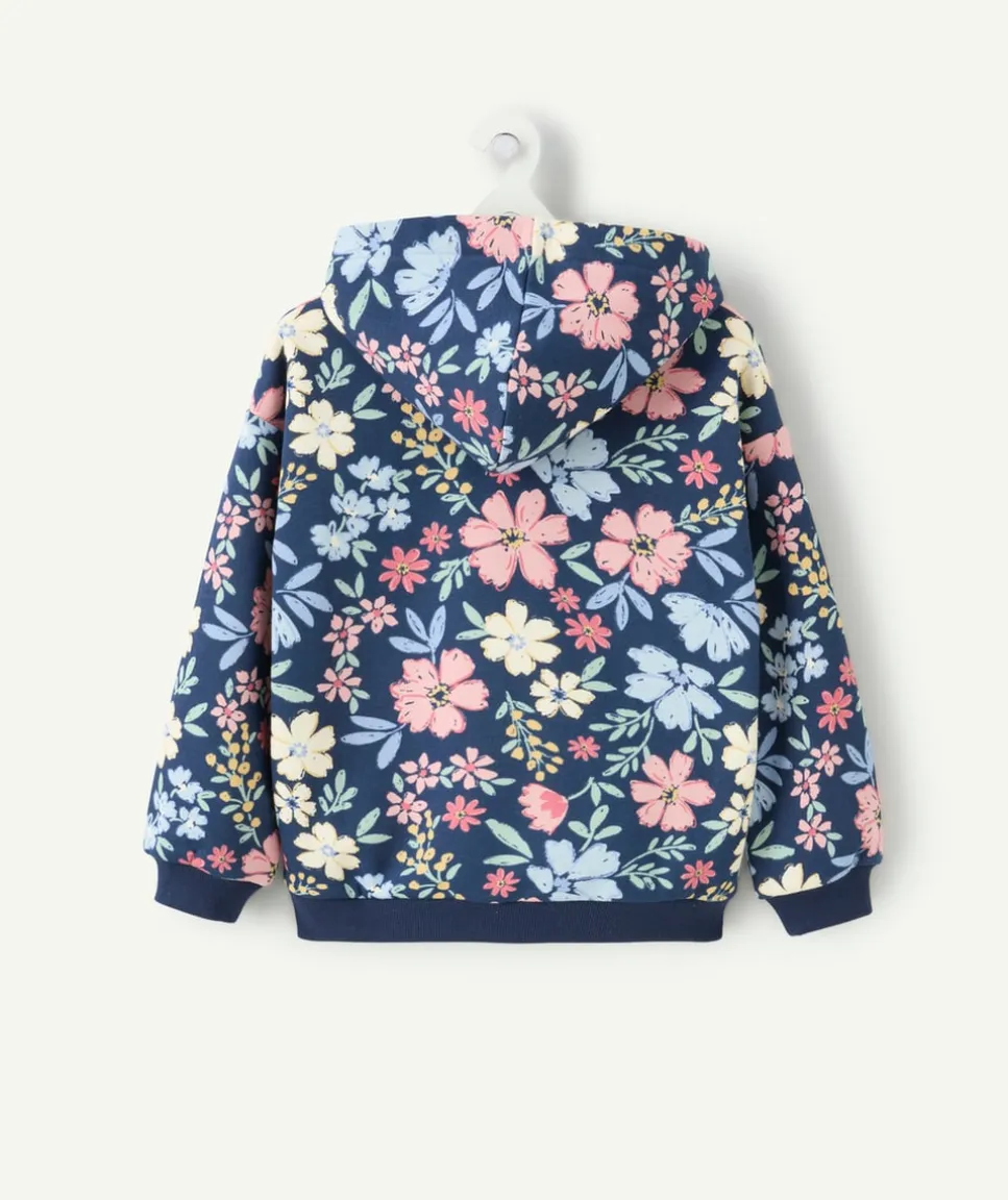 Sweat fille droit marine fleuri