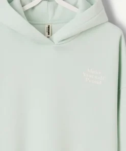 Sweat fille droit vert pastel imprimé