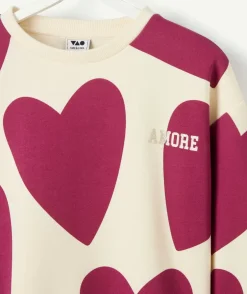 Sweat fille imprimé cœurs message amore
