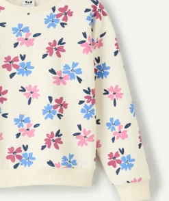 Sweat fille imprimé fleurs coupe droite