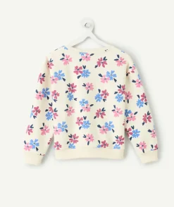 Sweat fille imprimé fleurs coupe droite