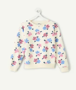 Sweat fille imprimé fleurs coupe droite