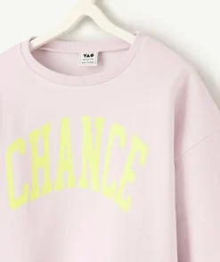 Sweat fille lilas imprimé 'chance'