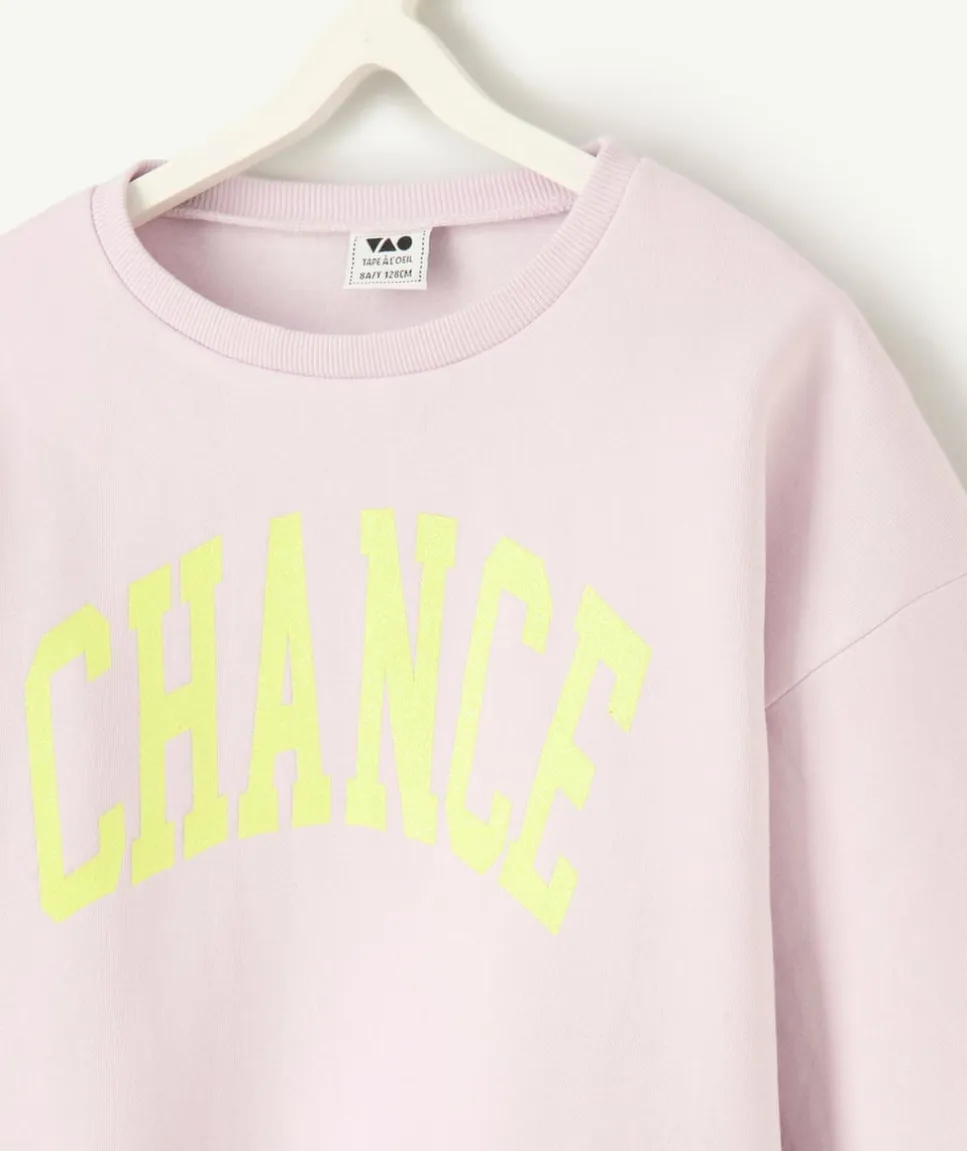 Sweat fille lilas imprimé 'chance'