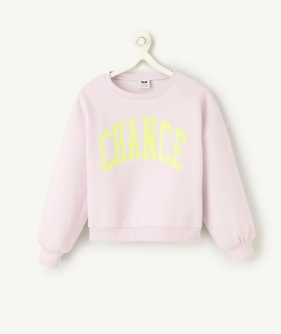 Sweat fille lilas imprimé 'chance'