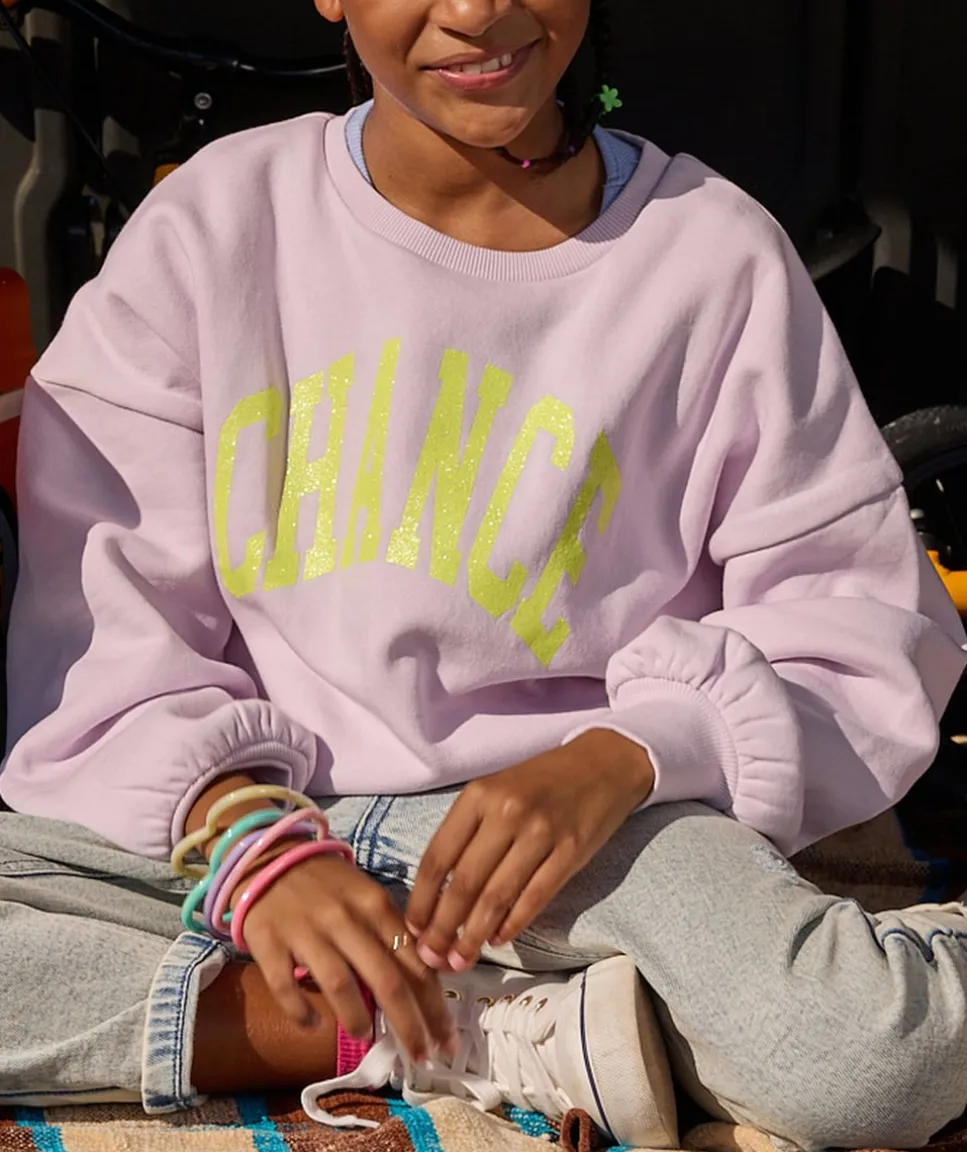 Sweat fille lilas imprimé 'chance'