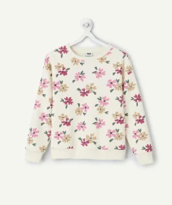 Sweat fille molleton fleurs multicolores