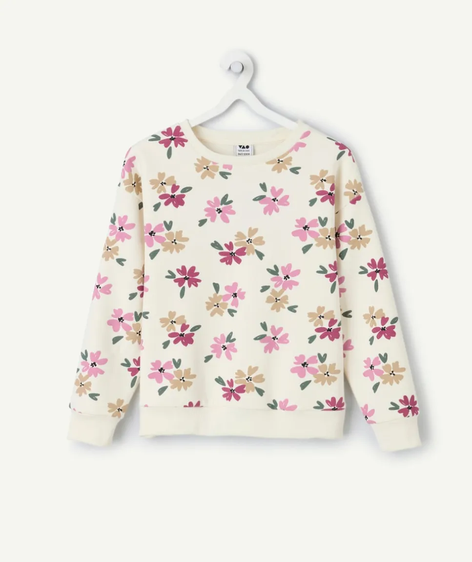 Sweat fille molleton fleurs multicolores