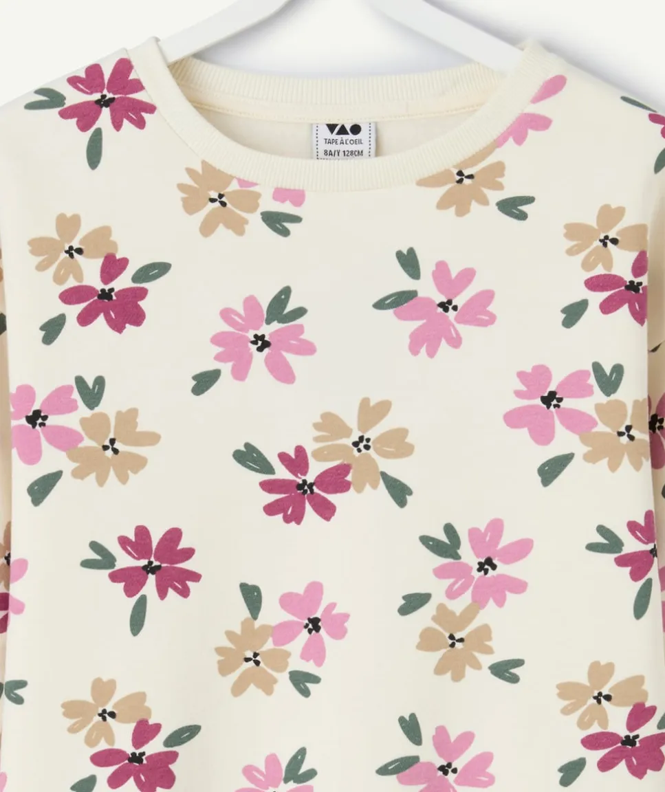 Sweat fille molleton fleurs multicolores