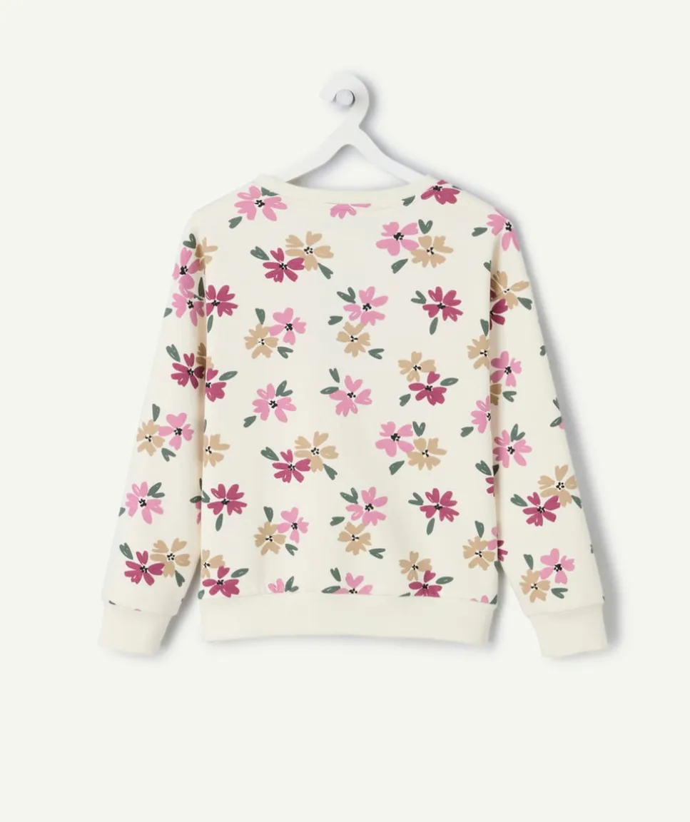 Sweat fille molleton fleurs multicolores