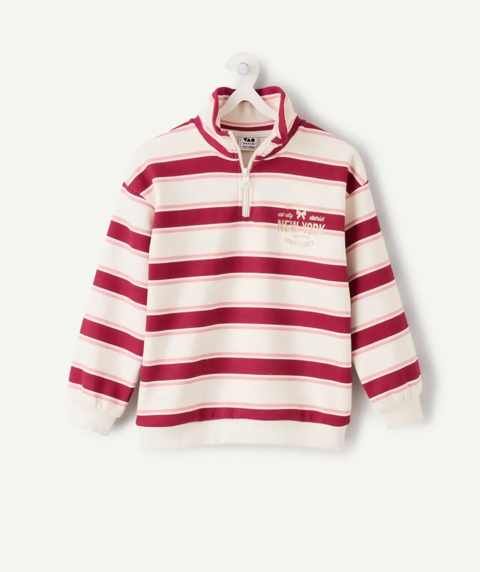 Sweat fille rayé col zippé normal