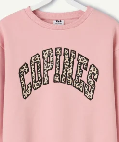 Sweat fille rose imprimé copines léopard