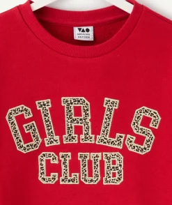 Sweat fille rouge imprimé