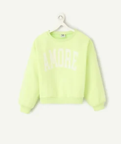 Sweat fille vert fluo avec motif 'amore'