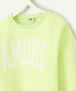 Sweat fille vert fluo avec motif 'amore'
