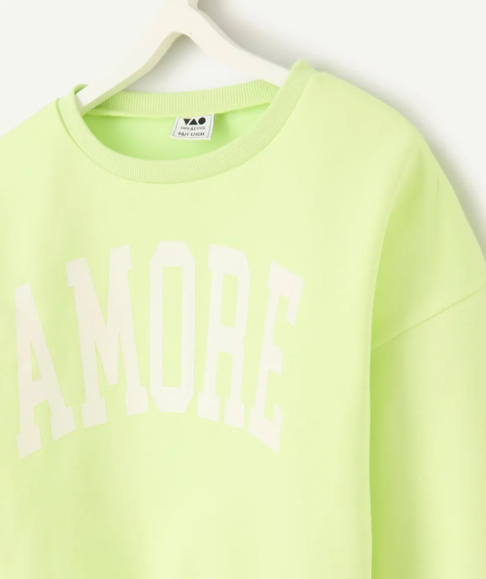 Sweat fille vert fluo avec motif 'amore'
