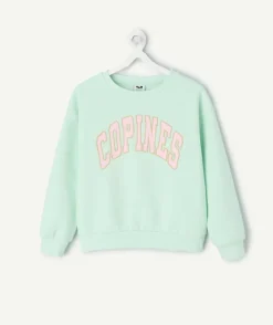Sweat fille vert imprimé