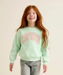 Sweat fille vert imprimé