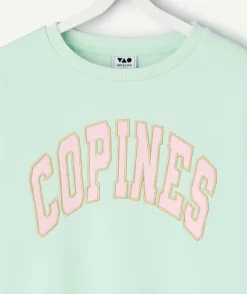 Sweat fille vert imprimé