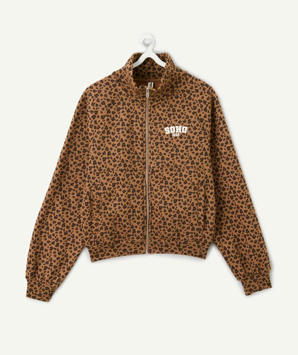 Sweat fille zippé imprimé léopard