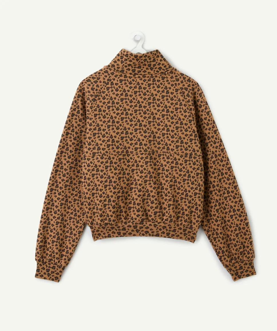 Sweat fille zippé imprimé léopard