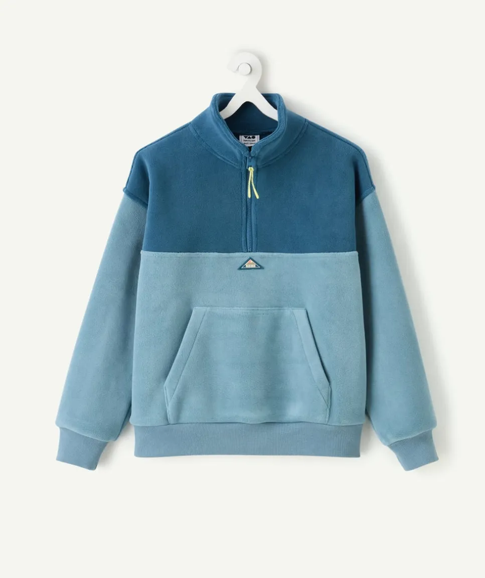 Sweat garçon bleu colorblock col zippé