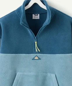 Sweat garçon bleu colorblock col zippé