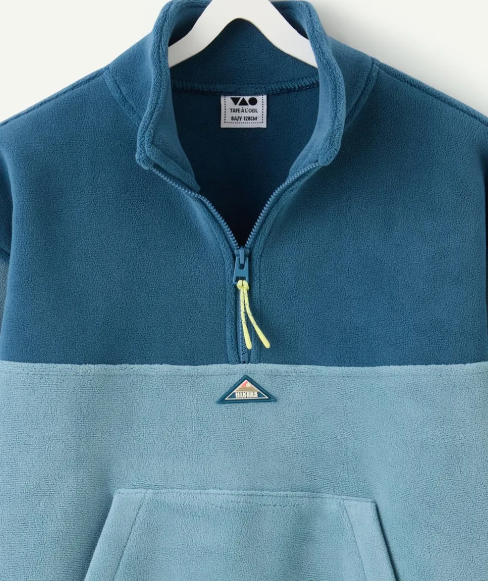 Sweat garçon bleu colorblock col zippé