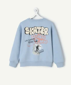 Sweat garçon bleu imprimé skateur