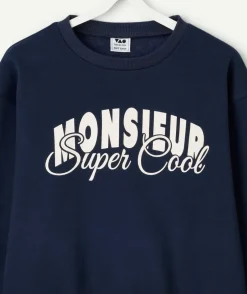 Sweat garçon bleu marine imprimé blanc