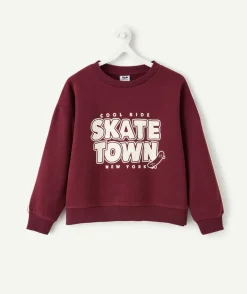 Sweat garçon bordeaux imprimé skate