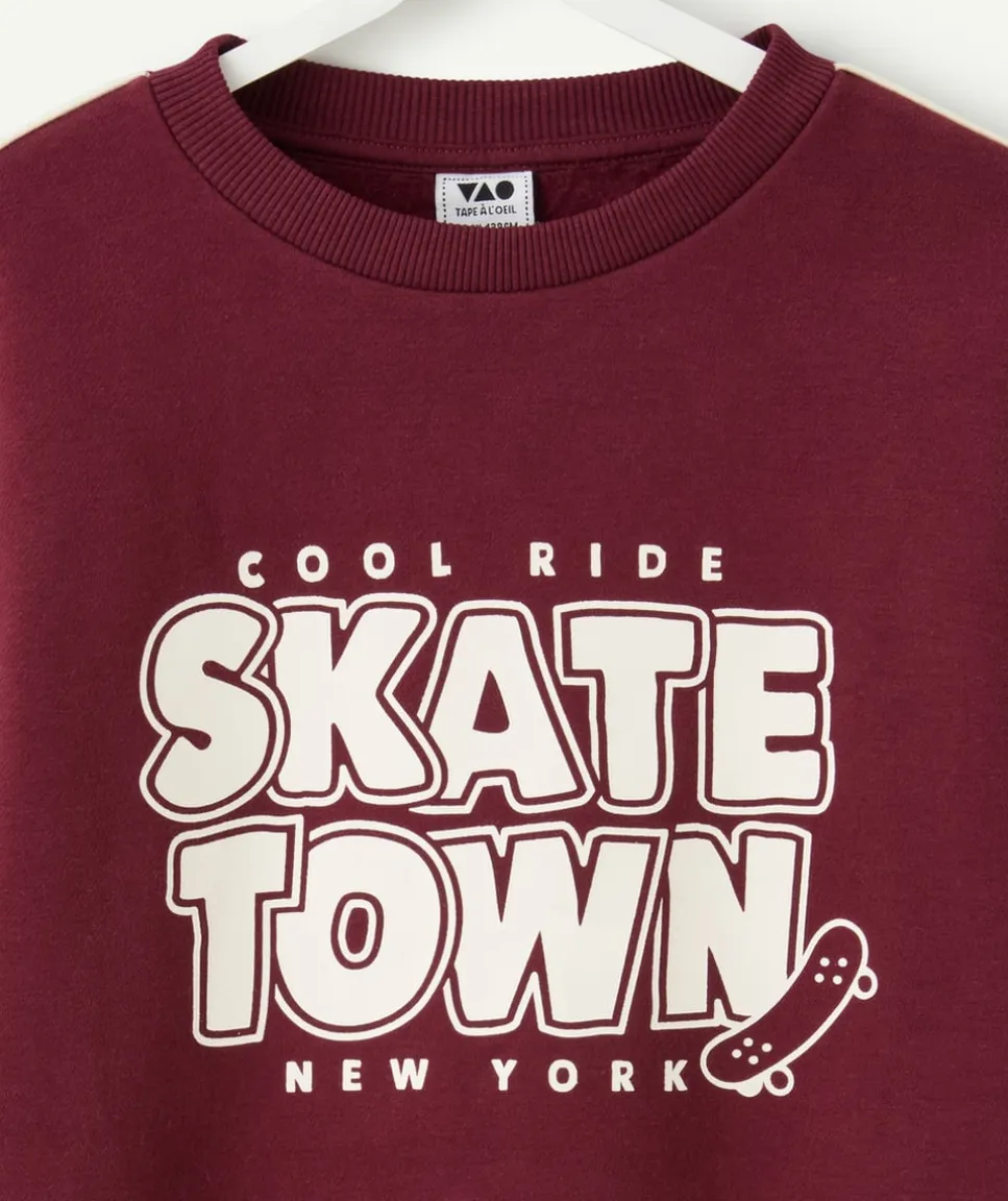Sweat garçon bordeaux imprimé skate