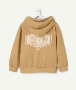 Sweat garçon à capuche marron imprimé texas