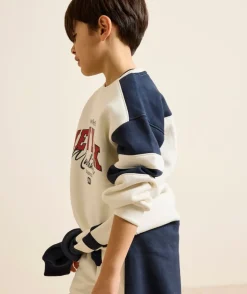 Sweat garçon colorblock blanc et noir imprimé