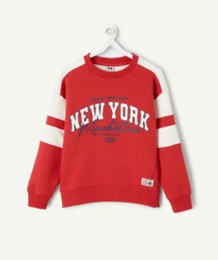 Sweat garçon colorblock rouge et blanc imprimé
