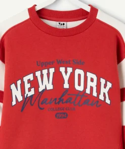 Sweat garçon colorblock rouge et blanc imprimé