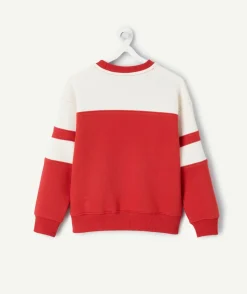 Sweat garçon colorblock rouge et blanc imprimé
