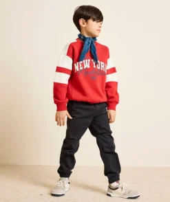 Sweat garçon colorblock rouge et blanc imprimé