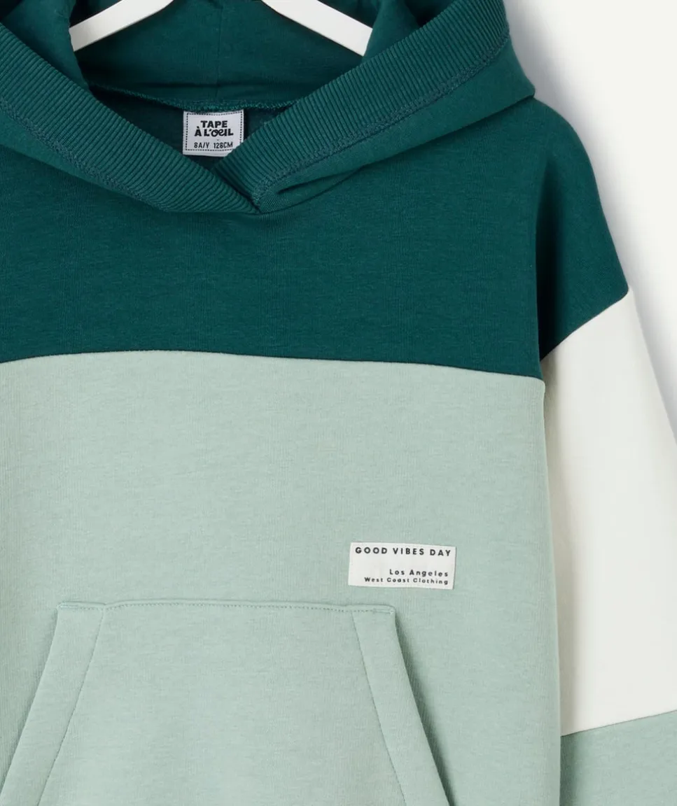 Sweat garçon droit colorblock vert