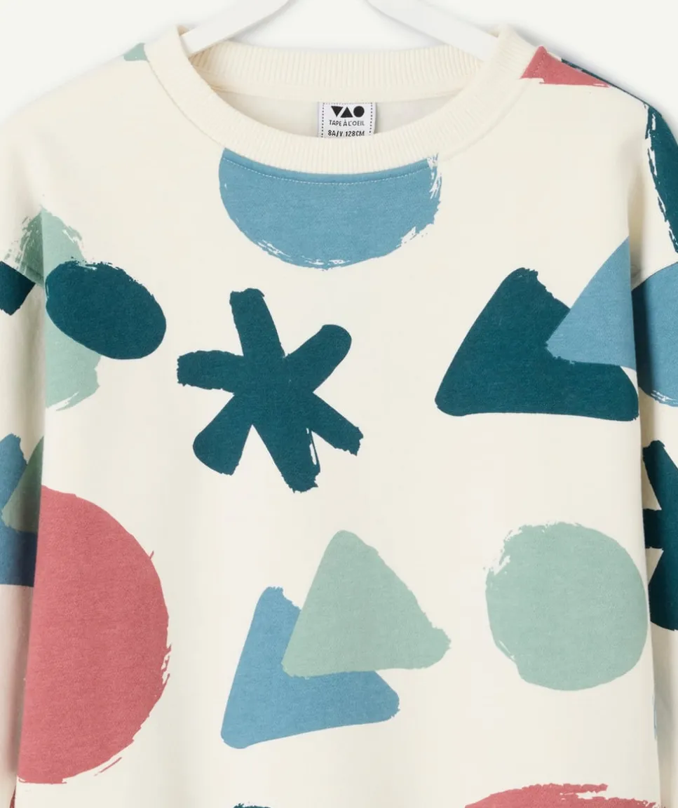 Sweat garçon droit écru imprimé