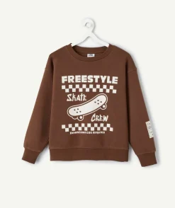 Sweat garçon droit marron imprimé