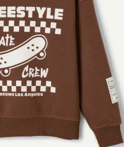 Sweat garçon droit marron imprimé