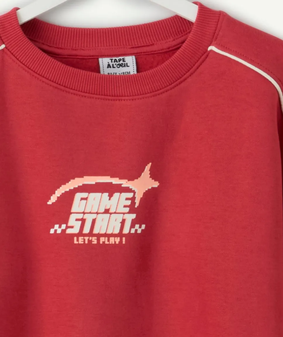 Sweat garçon droit rouge imprimé